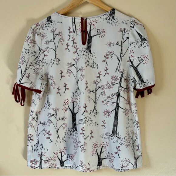 Westmont Ivory Burgundy Cap Sleeve Keyhole Back Cherry Tree Top Size L - Picture 4 of 5